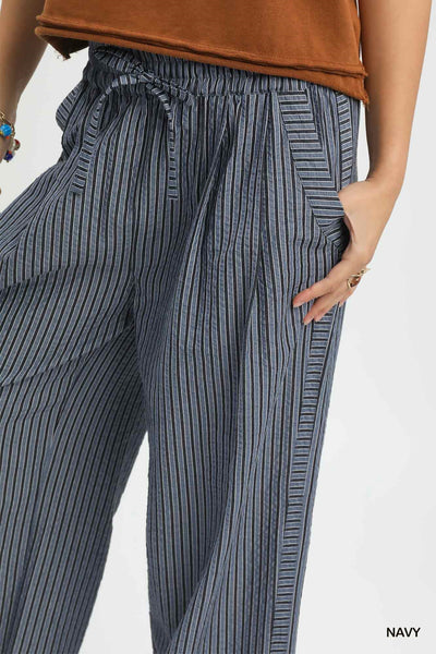 STRIPED WIDE LEG PANT BY UMGEE - NAVY - REG/CURVY  5944 - Salty Lime Boutique
