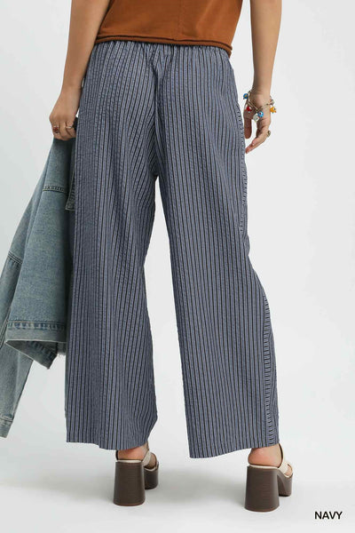 STRIPED WIDE LEG PANT BY UMGEE - NAVY - REG/CURVY  5944 - Salty Lime Boutique