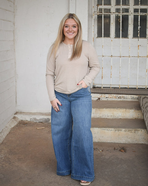 SUPER HIGH WAIST WIDE LEG SLOUCHY JEAN BY MICA DENIM - CLOUD NAVY - Salty Lime Boutique