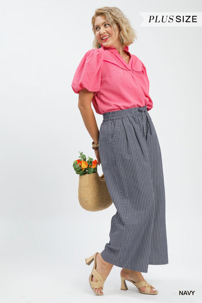 STRIPED WIDE LEG PANT BY UMGEE - NAVY - REG/CURVY  5944 - Salty Lime Boutique