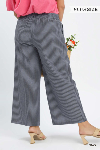 STRIPED WIDE LEG PANT BY UMGEE - NAVY - REG/CURVY  5944 - Salty Lime Boutique