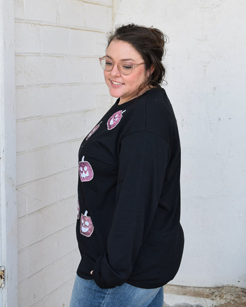 GLITTER PUMPKINS LONG SLEEVE SHIRT- BLACK