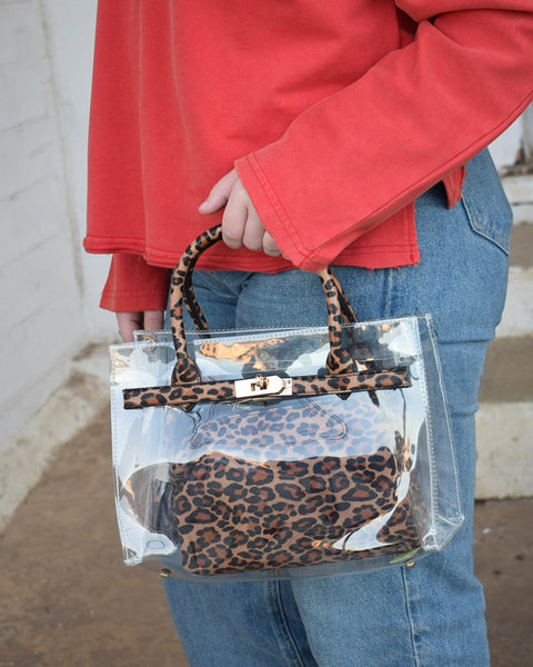 CLEAR RECTANGLE STADIUM CONCERT CROSSBODY BAG - LEOPARD