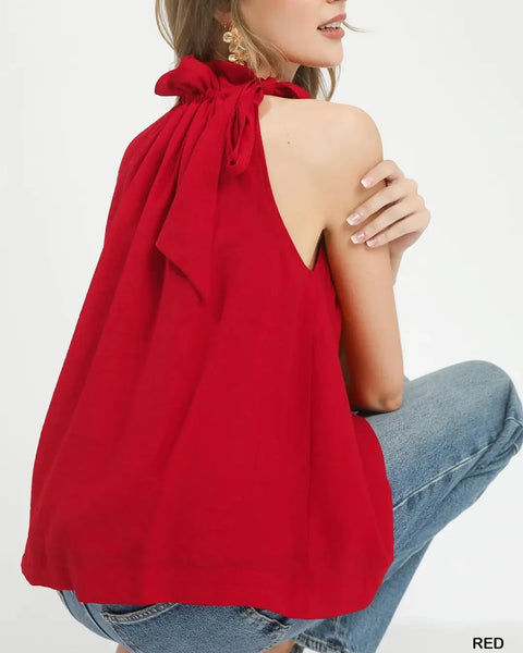 Tie-Neck Ruffle Halter Boho Top- RED - Salty Lime Boutique