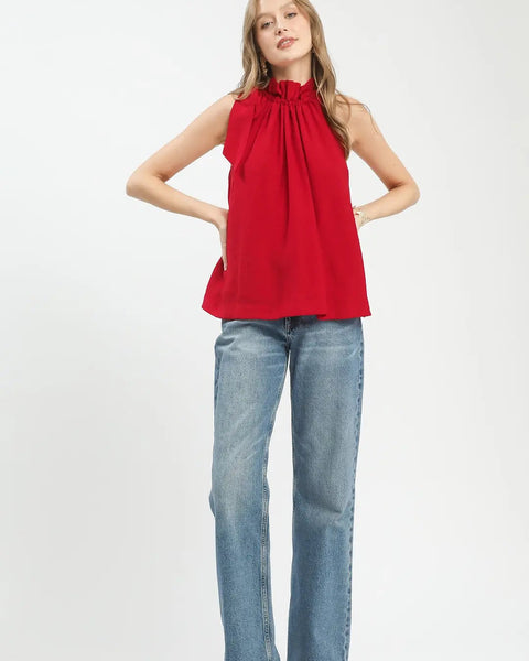 Tie-Neck Ruffle Halter Boho Top- RED - Salty Lime Boutique