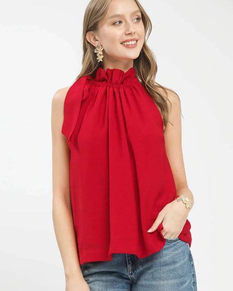 Tie-Neck Ruffle Halter Boho Top- RED - Salty Lime Boutique