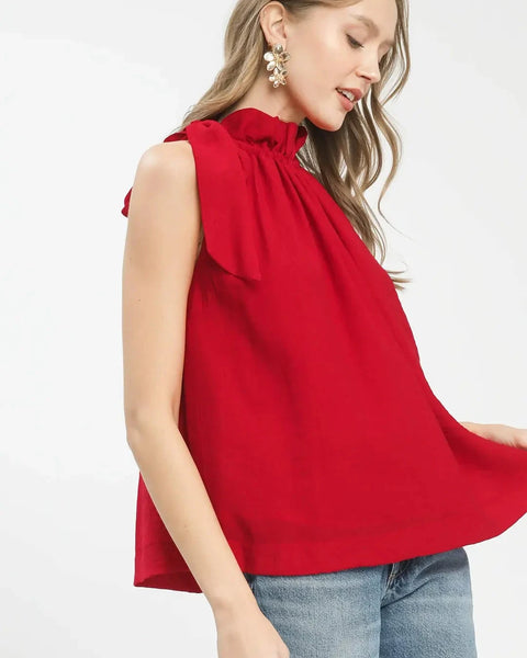 Tie-Neck Ruffle Halter Boho Top- RED - Salty Lime Boutique