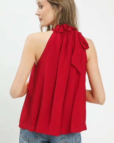 Tie-Neck Ruffle Halter Boho Top- RED - Salty Lime Boutique