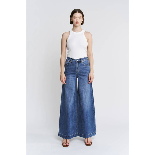 SUPER HIGH WAIST WIDE LEG SLOUCHY JEAN BY MICA DENIM - CLOUD NAVY - Salty Lime Boutique