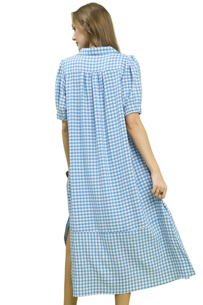 Gingham Midi Dress BY UMGEE - BLUE - Salty Lime Boutique