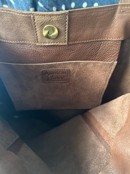 FRINGED WESTERN LEATHER TOTE - BROWN - Salty Lime Boutique