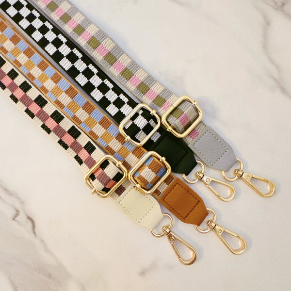 CHEKCERED CROSSBODY PHONE LANYARD/PURSE STRAP - 4 COLORS