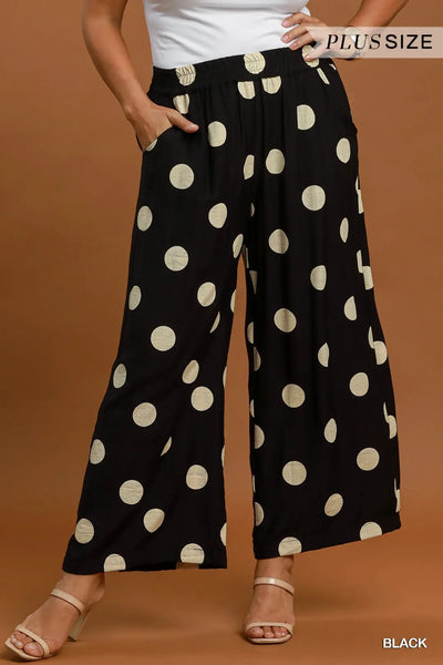 Polka Dot Wide Leg Crop Pants- Black