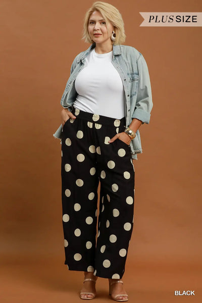 Polka Dot Wide Leg Crop Pants- Black