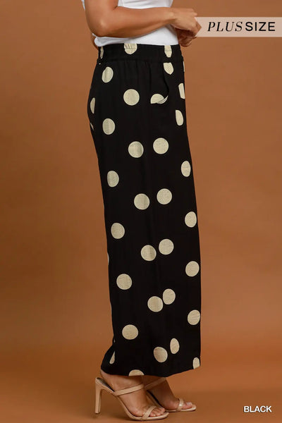 Polka Dot Wide Leg Crop Pants- Black