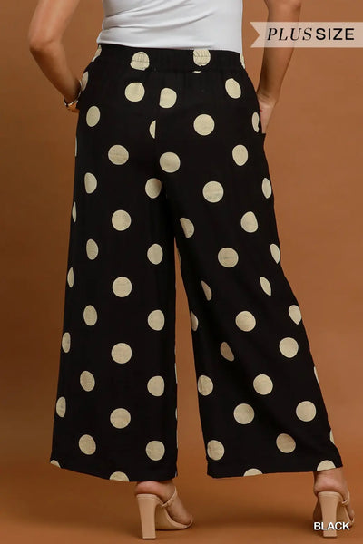 Polka Dot Wide Leg Crop Pants- Black