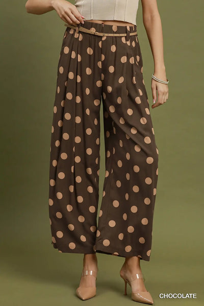Chocolate Polka Dot Wide Leg Pants by Umgee