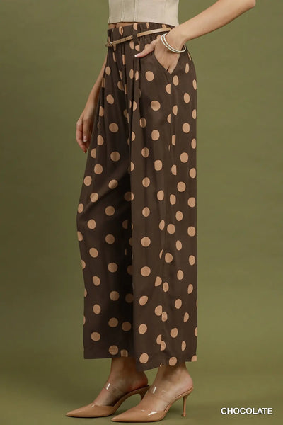 Chocolate Polka Dot Wide Leg Pants by Umgee