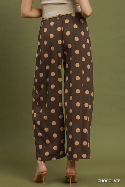 Chocolate Polka Dot Wide Leg Pants by Umgee
