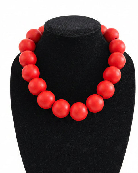 ChunkyWooden Bead Necklace - Red