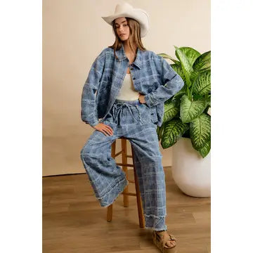 Good Plaid Days Oversized Denim Jacket