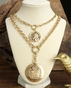 Gold layered chain necklace with medallions 