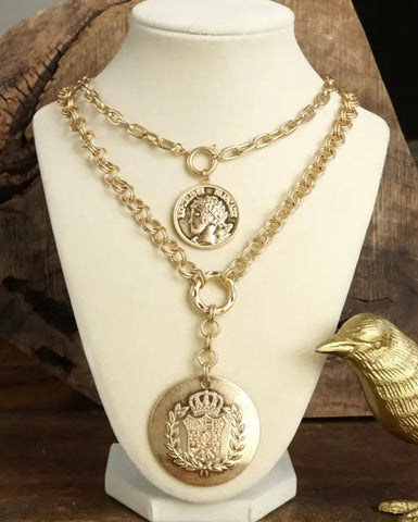 Gold layered chain necklace with medallions 
