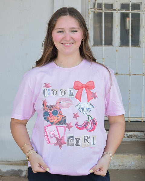 COOL GIRL MULTI MEDIA GRAPHIC TEE- PINK - REG/CURVY - Salty Lime Boutique