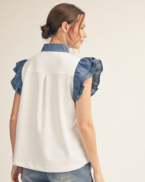 The Dixie Top - White & Denim - Salty Lime Boutique