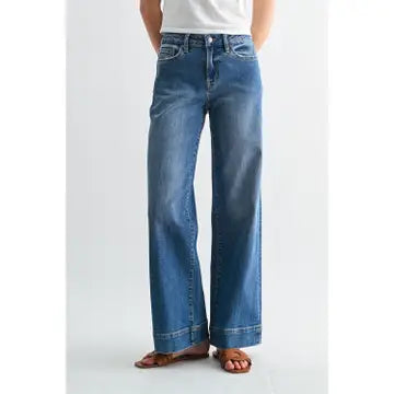 Mid Rise Wide Leg Trouser Hem Jean By Mica