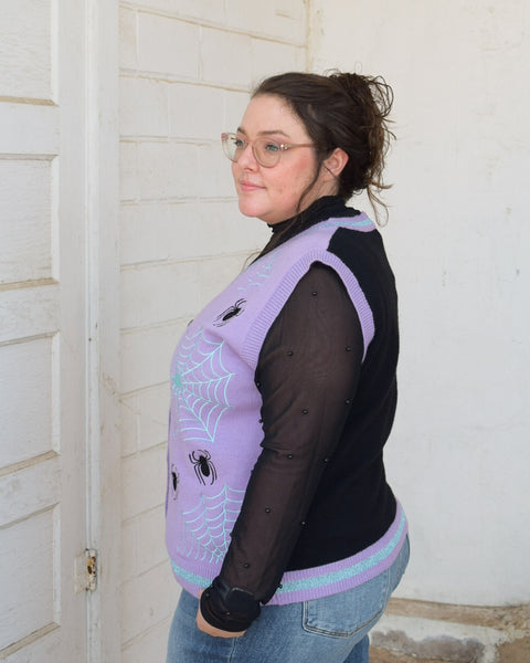 MOCK NECK MESH UNDERSHIRT WITH PEARLS - BLACK - REG/CURVY