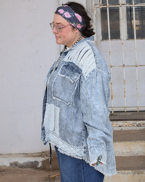 PATCHWORK OPEN CARDIGAN TOP BY A RARE BIRD - DENIM - Salty Lime Boutique