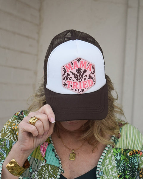 MAMA TRIED TRUCKER HAT - BROWN/WHITE