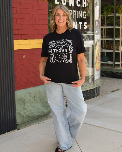 Texas Icons Graphic Tee - Black - Reg/Curvy - Salty Lime Boutique