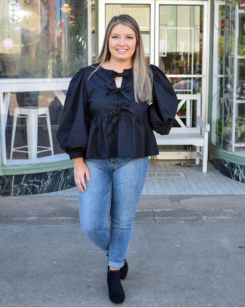 MALLORY PEPLUM TOP - BLACK