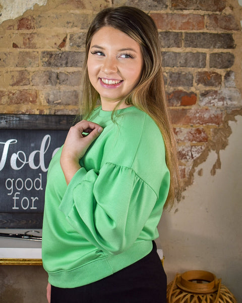 ABBIE 3/4 SLEEVE SWEATSHIRT - APPLE GREEN