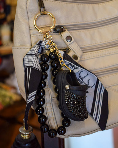 BLING SHOE & SCARF PURSE CHARM/ KEY CHAIN - 4 COLORS