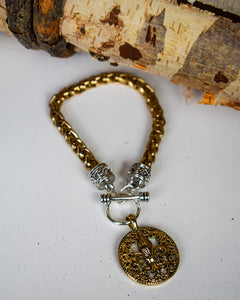 FLUER DE LIS COIN ROPE CHAIN BRACELET - GOLD/SILVER
