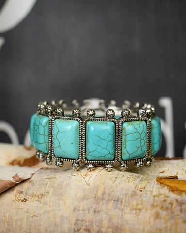 WESTERN FAUX TURQUOISE STRETCHY BRACELET