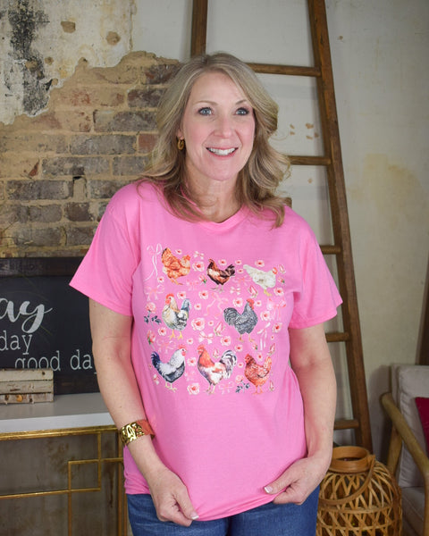 CHICKENS AND BOWS GRAPHIC TEE- RED - CURVY