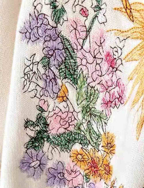 Embroidery Long Sleeves Knit Sweater: White - Salty Lime Boutique