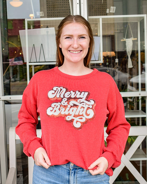 CURVY - MERRY AND BRIGHT SEQUINS RIBBED CHRISTMAS TOP