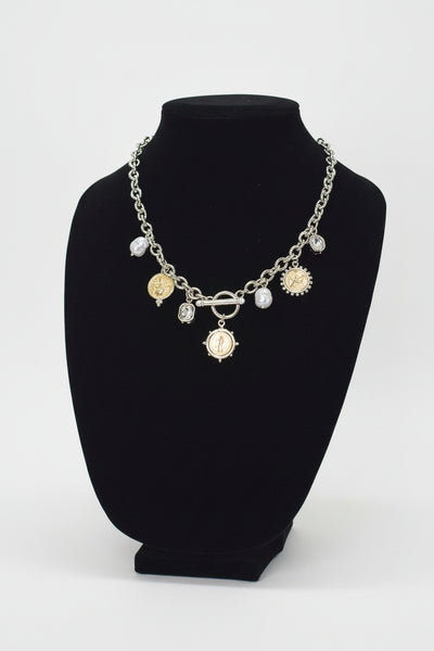 COIN CHARM NECKLACE  - SILVER - Salty Lime Boutique