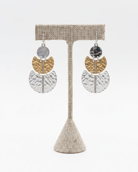 Triple Tiered Two Tone Teardrop Dangle Earring