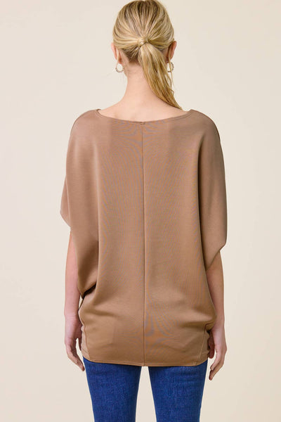 Claudia Dolman Sleeve Scuba Top - Dark Taupe
