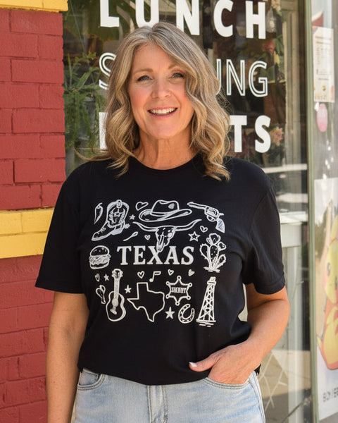 Texas Icons Graphic Tee - Black - Reg/Curvy - Salty Lime Boutique