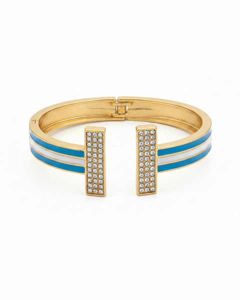 Sparkle & Stripe Enamel Hinged Bracelet - 3 Colors - Salty Lime Boutique