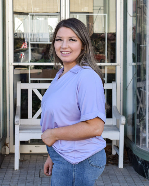 CARA COLLARED TOP - LAVENDER -  REG/CURVY