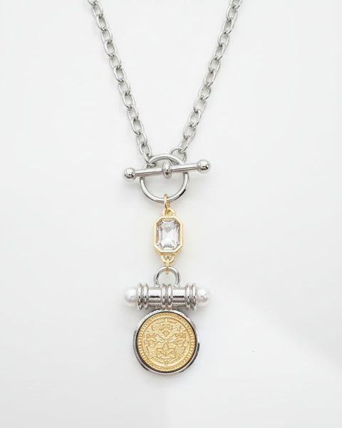 ROMAN COIN JEWEL PENDANT NECKLACE - SILVER - Salty Lime Boutique