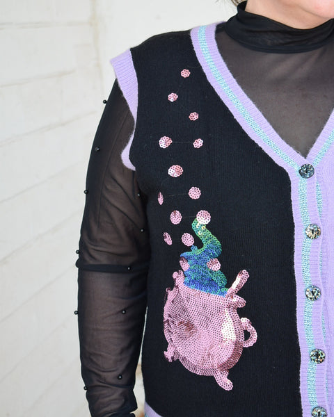 WITCHY ELEMENTS SWEATER VEST- BLACK